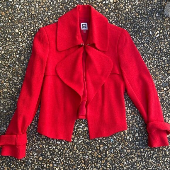 Beautiful lipstick red vintage Anne Klein cropped jacket oversized collar lapel - Picture 1 of 6